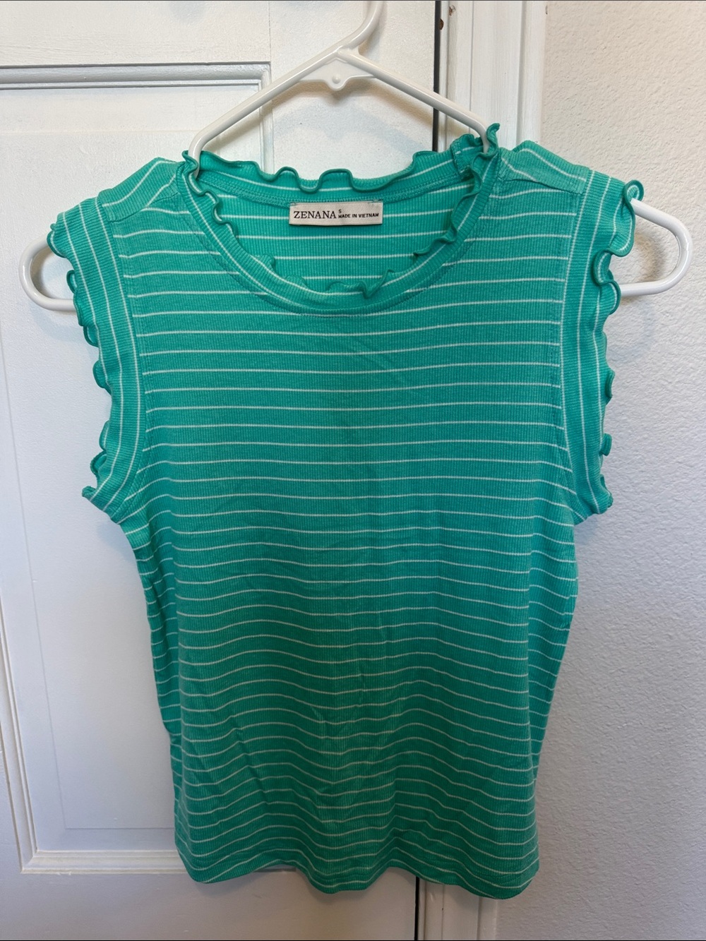 Zenana Teal Striped Ruffle-Edge Tank